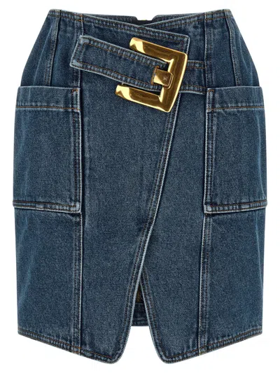 Balmain Belted Skirts Blue In Animal Print