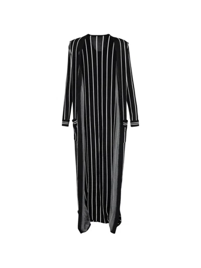 Pre-owned Balmain Belted Striped Knit Cardigan In Black