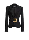 Balmain Tailored Jacket Belted Waist Gold Tone Buckle In Black