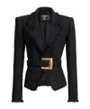 Balmain Tailored Jacket Belted Waist Gold Tone Buckle In Black