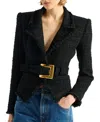 Balmain Tailored Jacket Belted Waist Gold Tone Buckle In Black