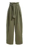 Balmain Belted Pleated Cotton And Linen-blend Twill Tapered Pants In Green