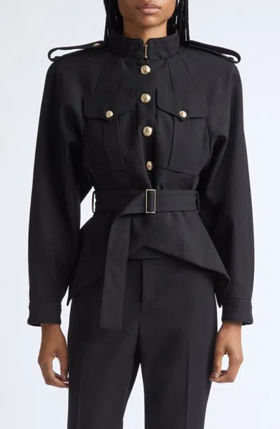 Balmain Belted Virgin Wool Gabardine Crop Jacket In Multi