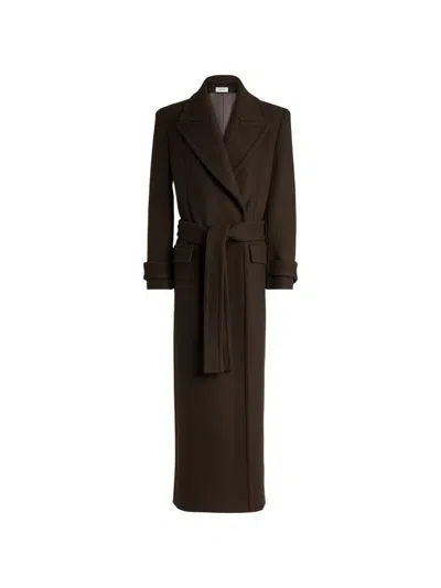 Balmain Belted Wool Cloth Coat In Brown