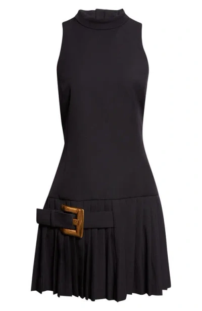 Balmain Belted Wool Grain De Poudre Minidress In Black