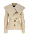 Balmain White Double-breasted Short Coat In Nude