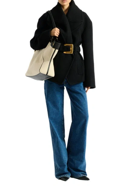 Balmain Coat Belted Waist Long Sleeves Wide Lapels In Black