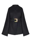 Balmain Belted Wrap Coat In Black