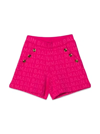 Balmain Mini Bermuda Shorts With Gold Side Buttons In Pink