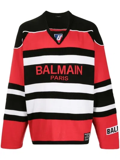 Balmain Bi-color Boxy Sweater For Men In Ebl For Fw22 In Teal