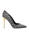 Balmain Bicolor Ivory And Black Jacquard Ruby Pumps In Black