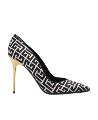 Balmain Bicolor Ivory And Black Jacquard Ruby Pumps