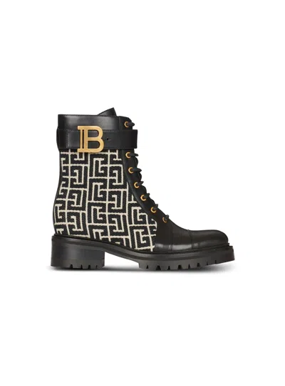 BALMAIN BICOLOR JACQUARD RANGER ROMY ANKLE BOOTS