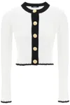 BALMAIN BICOLOR KNIT CARDIGAN WITH EMBOSSED BUTTONS