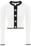 Balmain Bicolor Knit Cardigan With Embossed Buttons In Multicolor