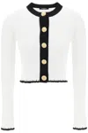 BALMAIN BICOLOR KNIT CARDIGAN WITH EMBOSSED BUTTONS