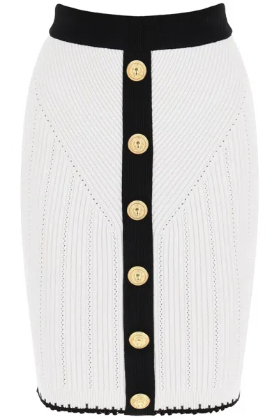 Balmain Bicolor Knit Midi Skirt With Embossed Buttons In Multi