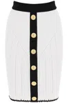 Balmain Bicolor Knit Midi Skirt With Embossed Buttons In White