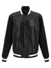 Balmain Varsity Lambskin Leather And Wool Jacket In Black