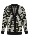 Balmain Monogram V Neck Mid Length Cardigan In Bicolor