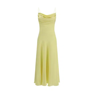 Balmain Women Long Silk Satin Dress With Straps In Yellow