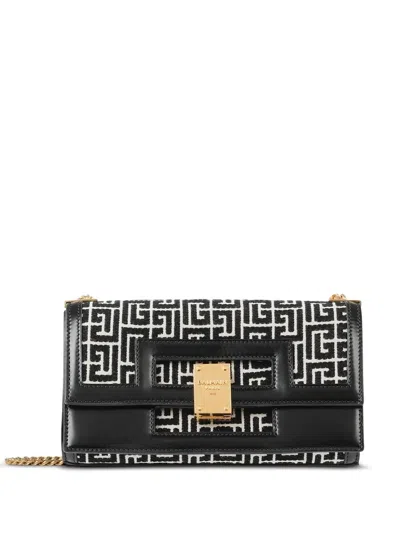 Balmain Bifold Monogram Shoulder Bag In Black