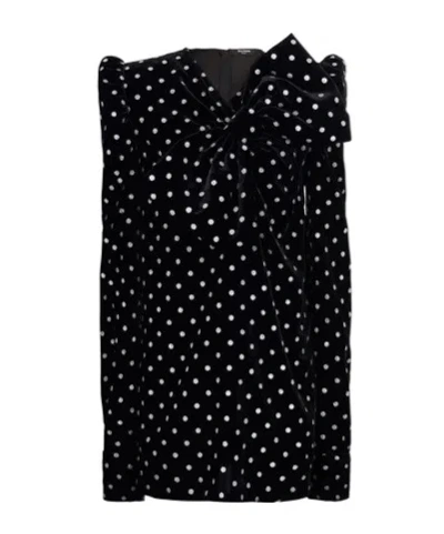 Balmain Polka-dot Long-sleeve Dress In Black