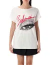 Balmain Women's Boatneck Eye Print Top In White