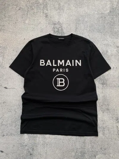 Pre-owned Balmain Big Logo  Paris Homme Tee In Black