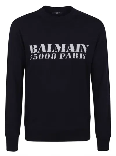 Balmain Branded Sweater In Blue In Black