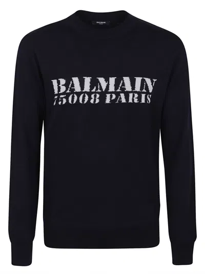 Balmain Big Stamp Knit Sweater In Blue