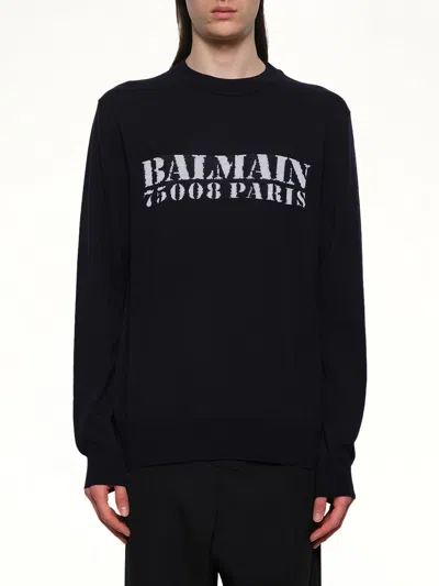 Balmain Big Stamp Knit Sweater In Black