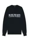 Balmain Blue Wool Sweater With Logo In Black