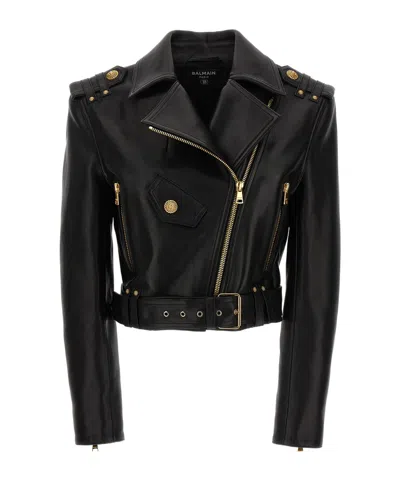 Balmain Jacket Lambskin Belted Waist In Black