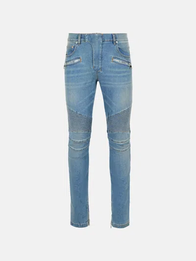 Balmain 'biker' Blue Cotton Jeans