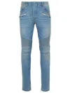 Balmain Biker Blue Cotton Jeans In Blue