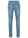 Balmain Biker Blue Cotton Jeans In Blue
