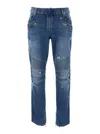 Balmain Light Blue Biker Jeans With Zip And Rips