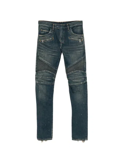 Balmain Biker Distressed Jeans In Multi