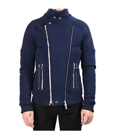 Balmain Biker Double Zip Jacket In Blue
