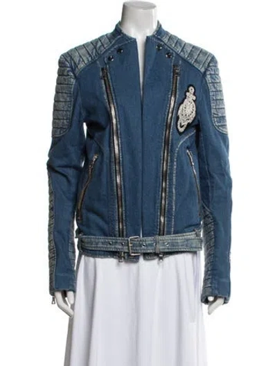 Pre-owned Balmain Biker Jacket In Blue