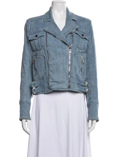 Pre-owned Balmain Biker Jacket In Blue