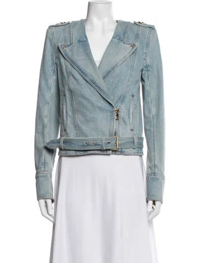 Pre-owned Balmain Biker Jacket In Blue