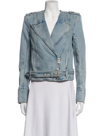Pre-owned Balmain Biker Jacket In Blue