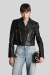 Balmain Cropped Leather Biker Jacket In Black