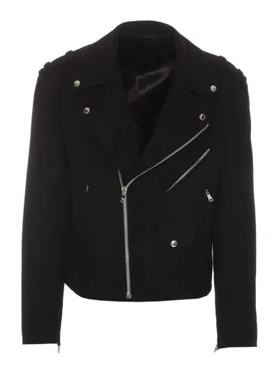 Balmain Wool Felt Biker Jacket In In Black