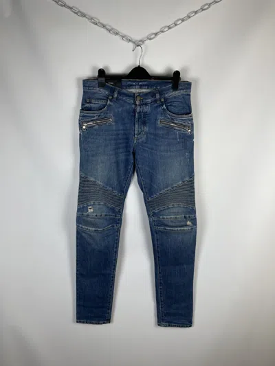 Pre-owned Balmain Biker Jeans In Blue