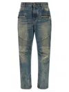 Balmain Regular Biker Denim Pants In Blue