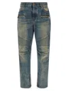 Balmain Regular Biker Denim Pants In Blue