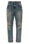 Balmain Regular Biker Denim Pants In Blue